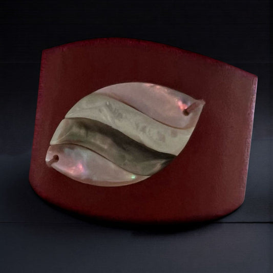 Red Abalone Shell Leather Cuff