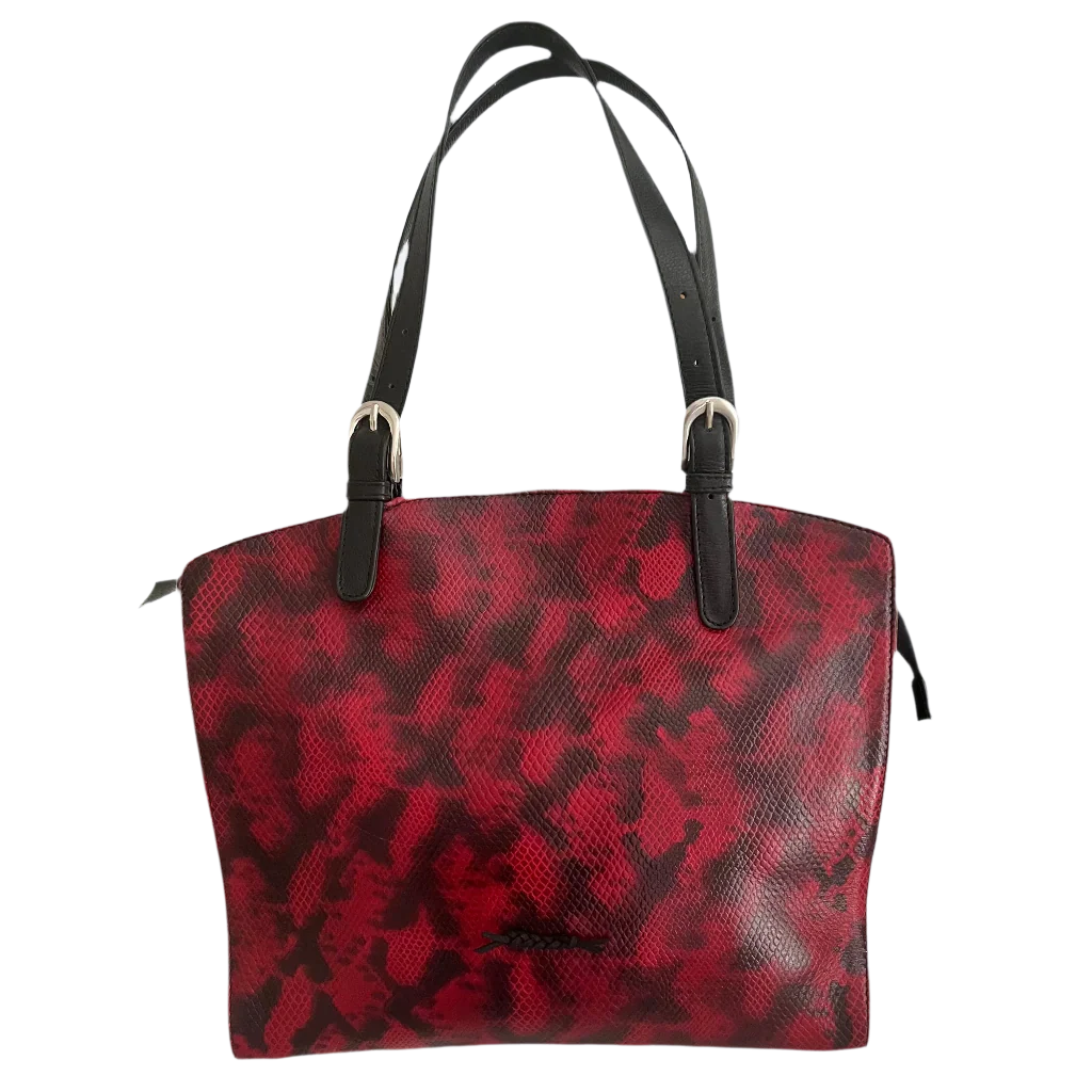 Large Leather Shoulder Bag - Red Black with Black Straps