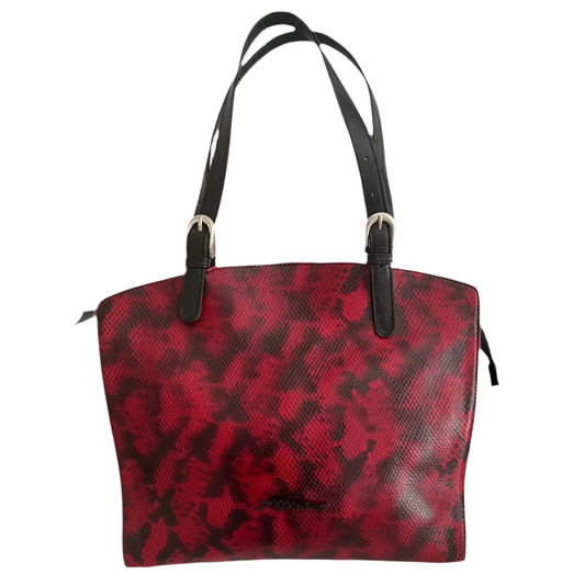 Large Leather Shoulder Bag - Red Black with Black Straps
