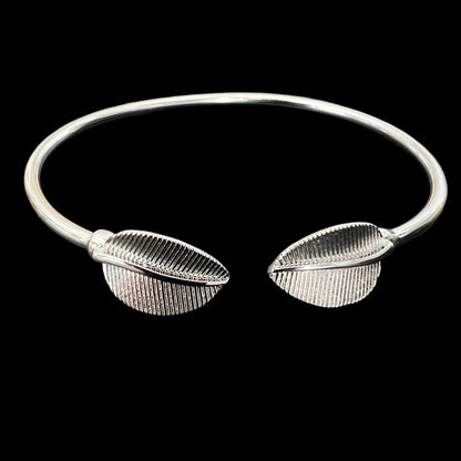 Stainless Steel Leaf Open Cuff Bracelet