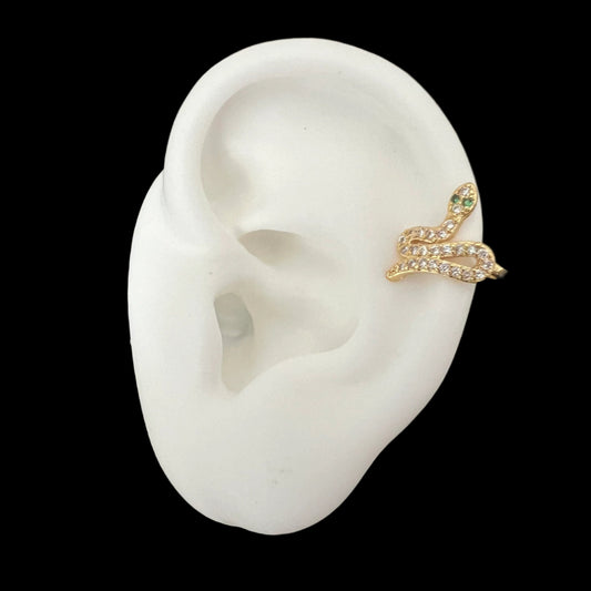 Green Eyes Snake Ear Cuff