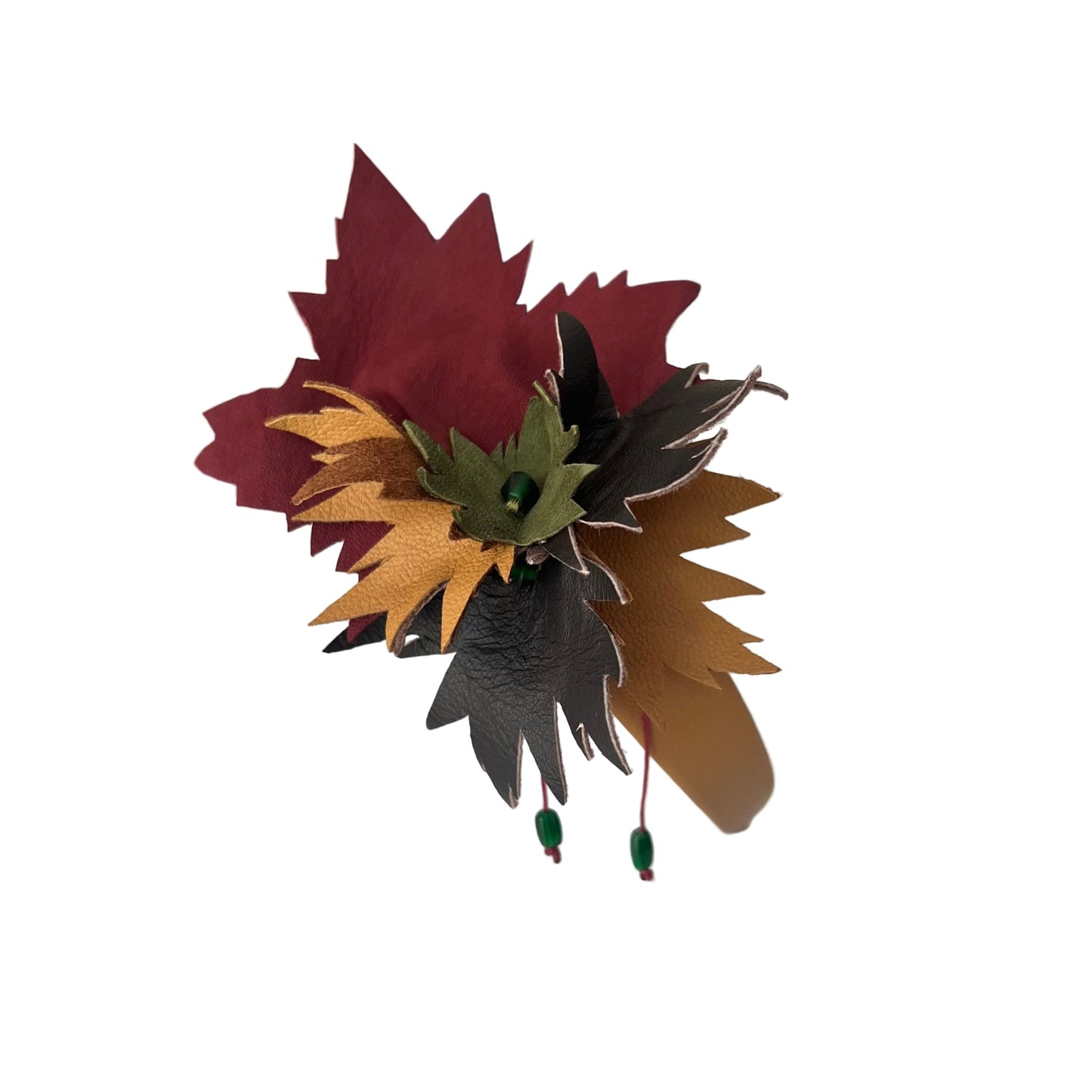 Maple Leaf Headband - Autumn Fall Hair Accessory with Bead Accents