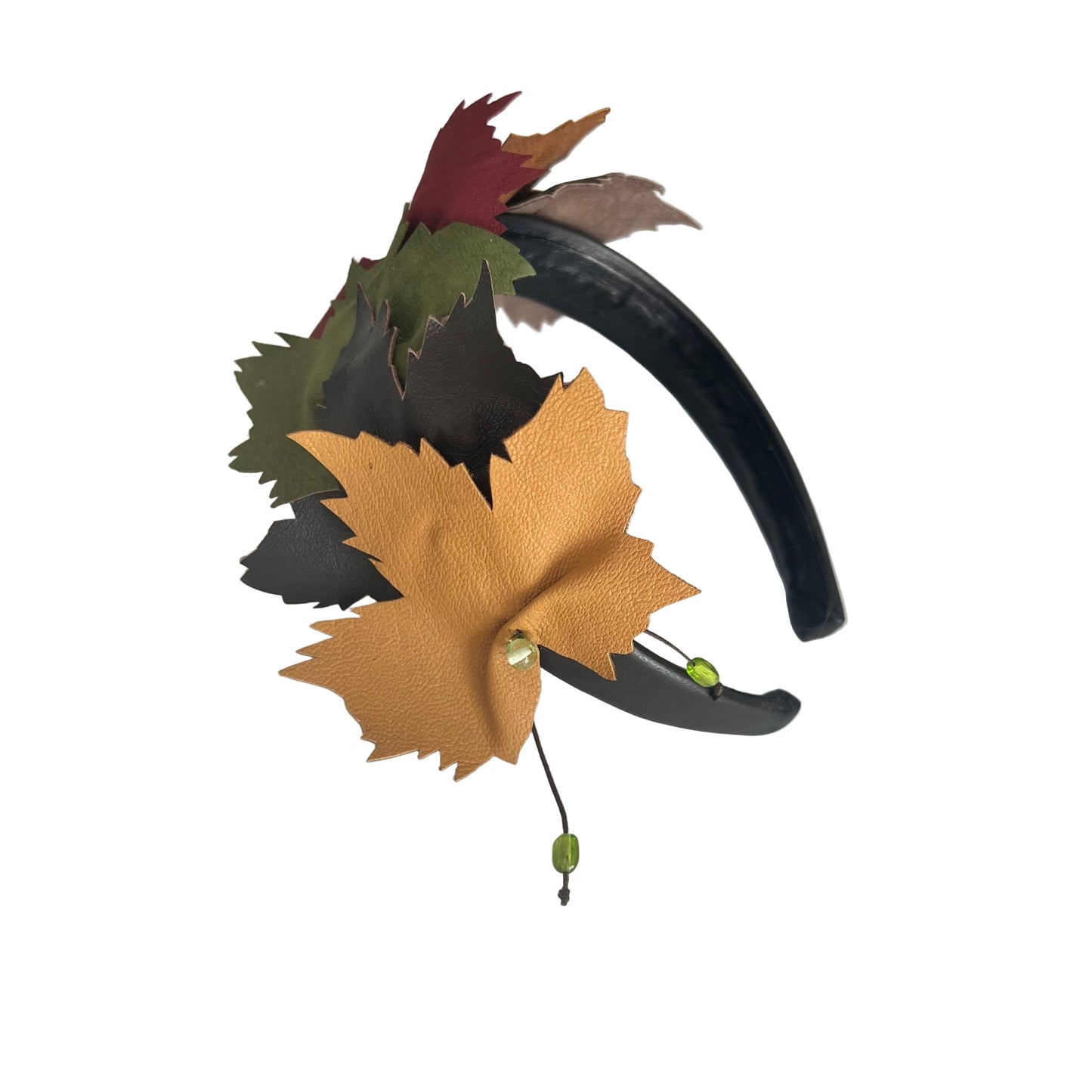 Autumn Leaves Leather Headband - Handcrafted Fall Hair Accessory