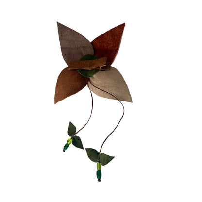 Fall Flower Goat Leather Hair Clip with Green Beads