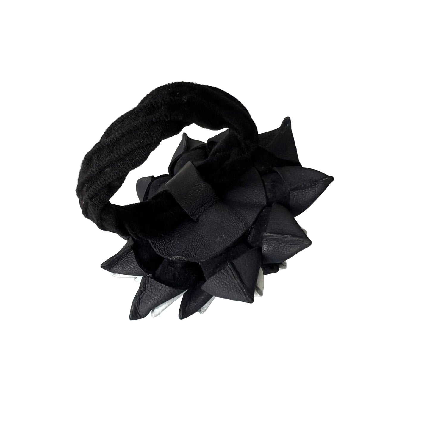 Navy & White Leather Flower - 3-in-1 Hair Accessory