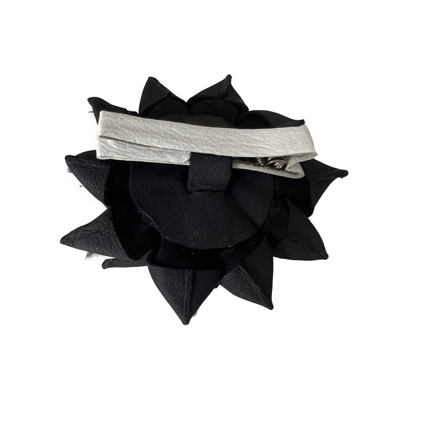 Navy & White Leather Flower - 3-in-1 Hair Accessory