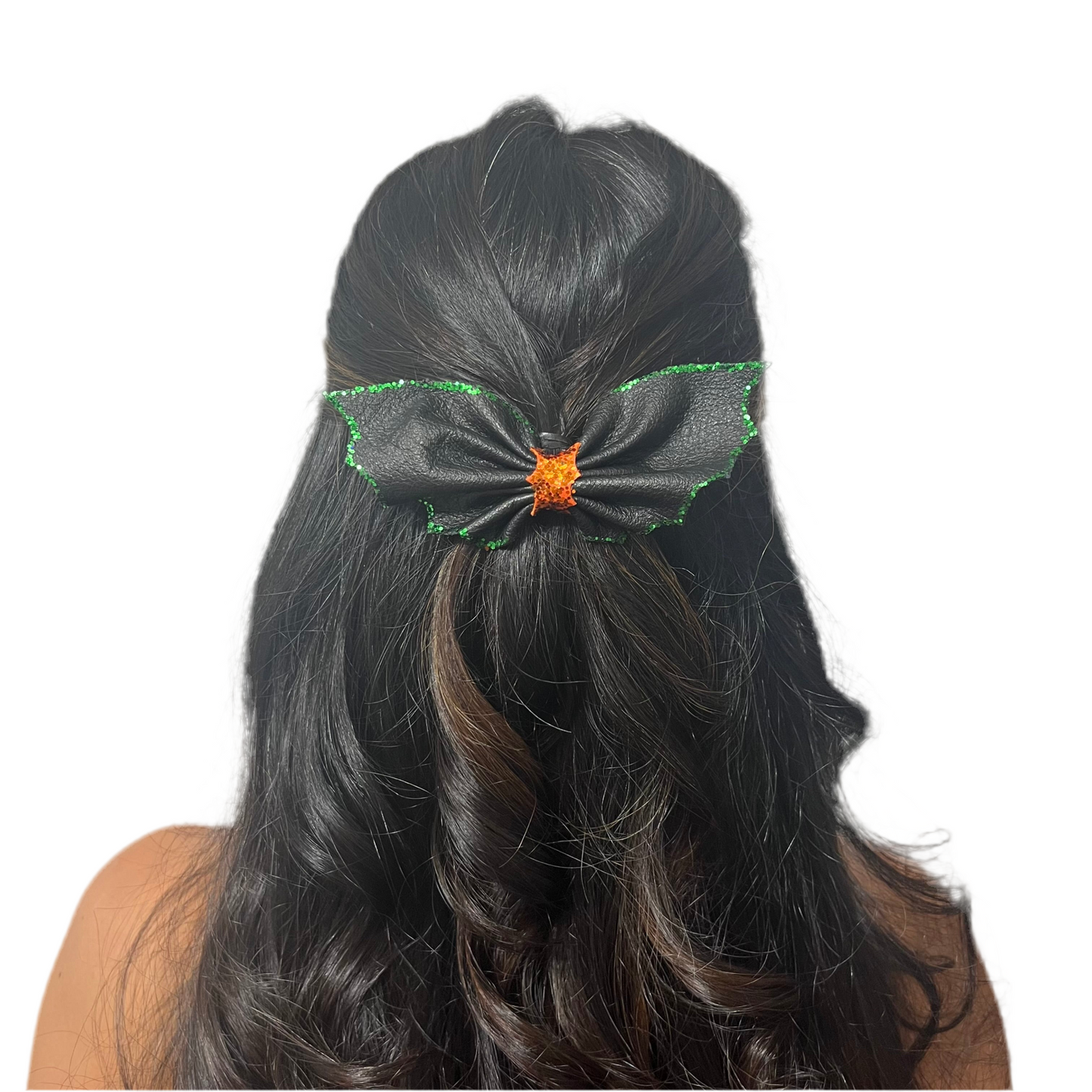 Emerald Witch Bat Wings Hairpin - Mystical Green Glitter