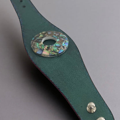 Iridescent Abalone Shell Leather Cuff