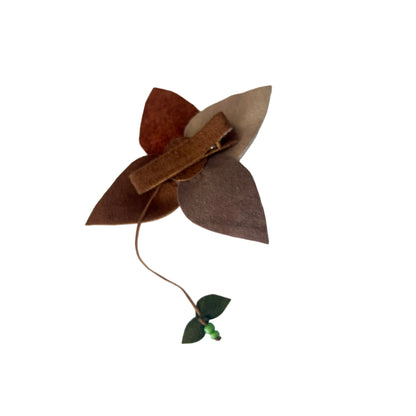 Autumn Harvest Leather Hair Clip - 4 Petal Fall Flower with Green Beads