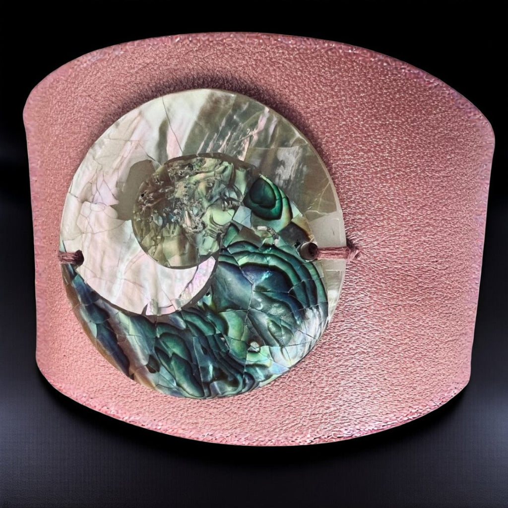Pink Abalone Shell Leather Cuff