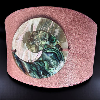 Pink Abalone Shell Leather Cuff