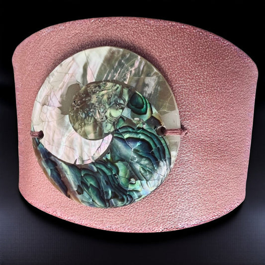 Pink Abalone Shell Leather Cuff