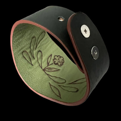 Reversible Floral Leather Cuff