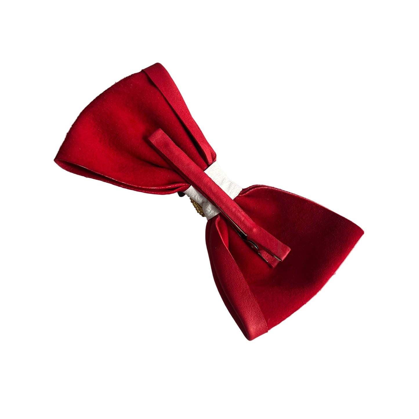 Luxe Red Velvet Bow Hair Clip with Gold Beaded Center