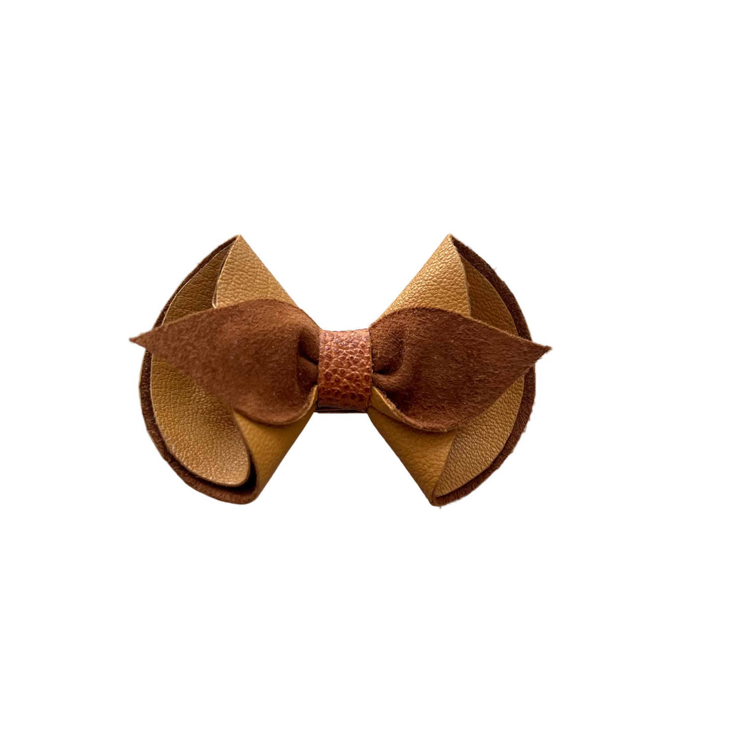 Caramel & Brown Two-Tone Leather Bow Hair Clip