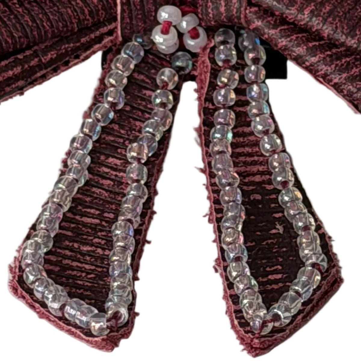  close-up of a burgundy velvet bow