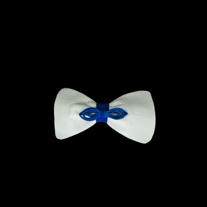 Artisan White & Royal Blue Leather Bow Hair Pin