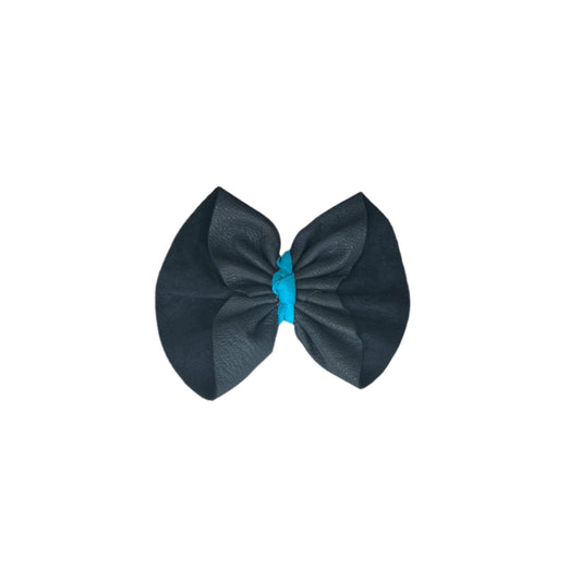 Navy Blue Leather Bow Hair Pin