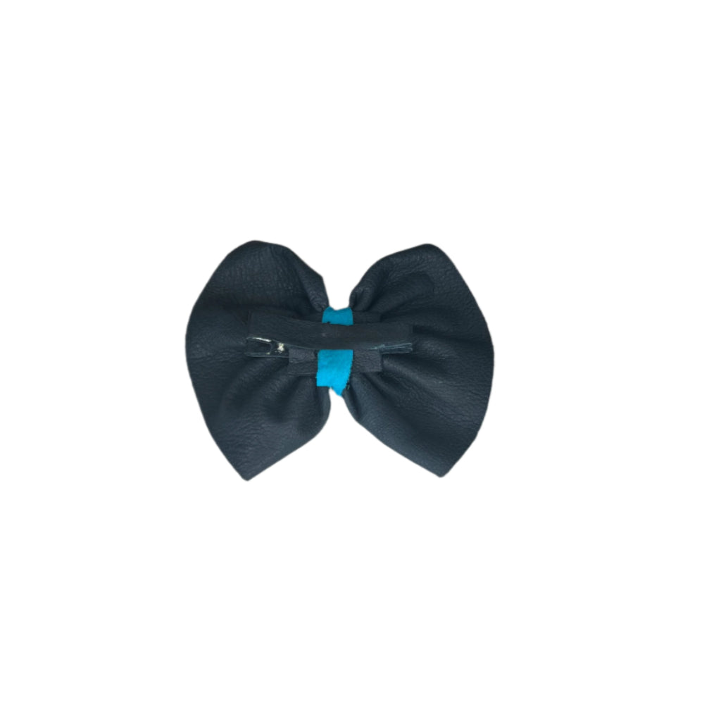 Navy Blue Leather Bow Hair Pin