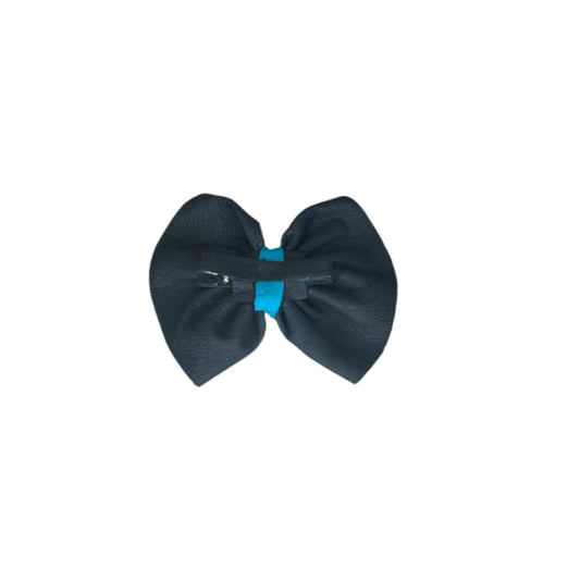 Navy Blue Leather Bow Hair Pin
