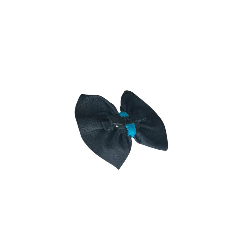 Navy Blue Leather Bow Hair Pin