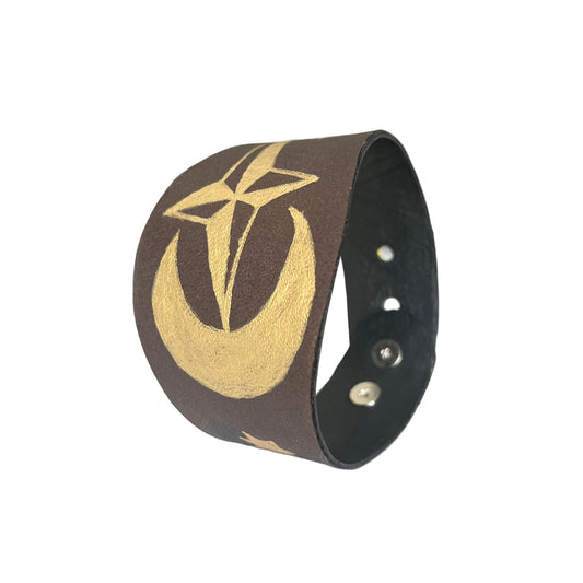 Brown Leather Cuff Moon & Stars Hand Painted