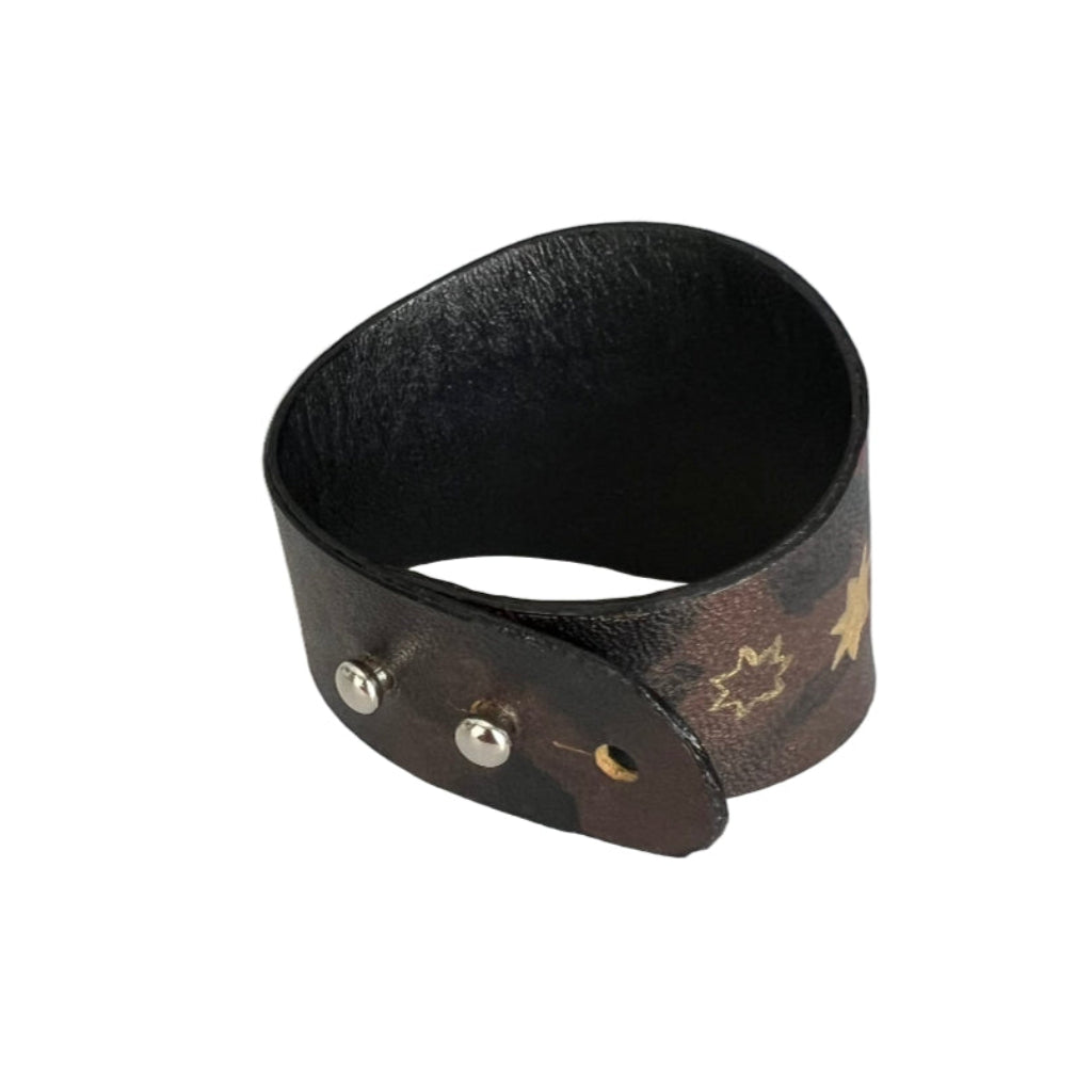 Brown Leather Cuff Moon & Stars Hand Painted