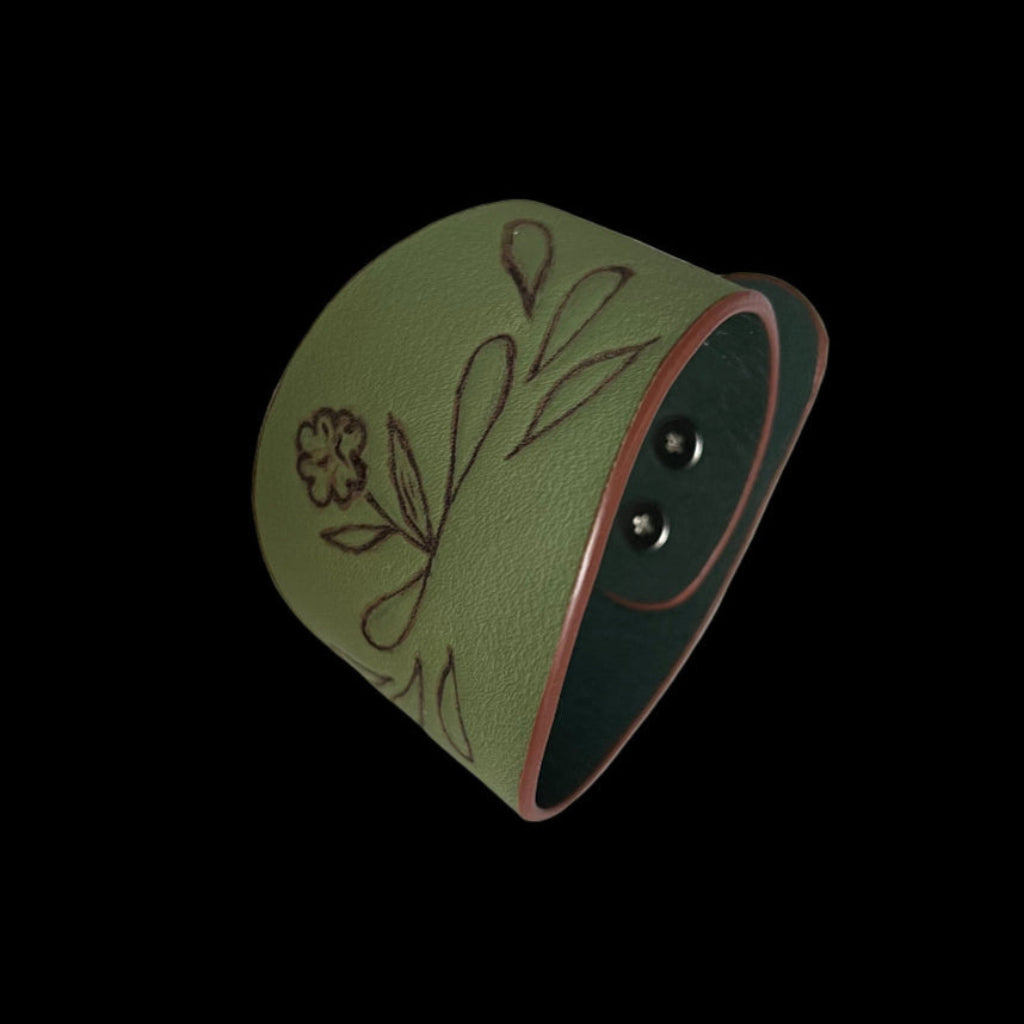 Reversible Floral Leather Cuff