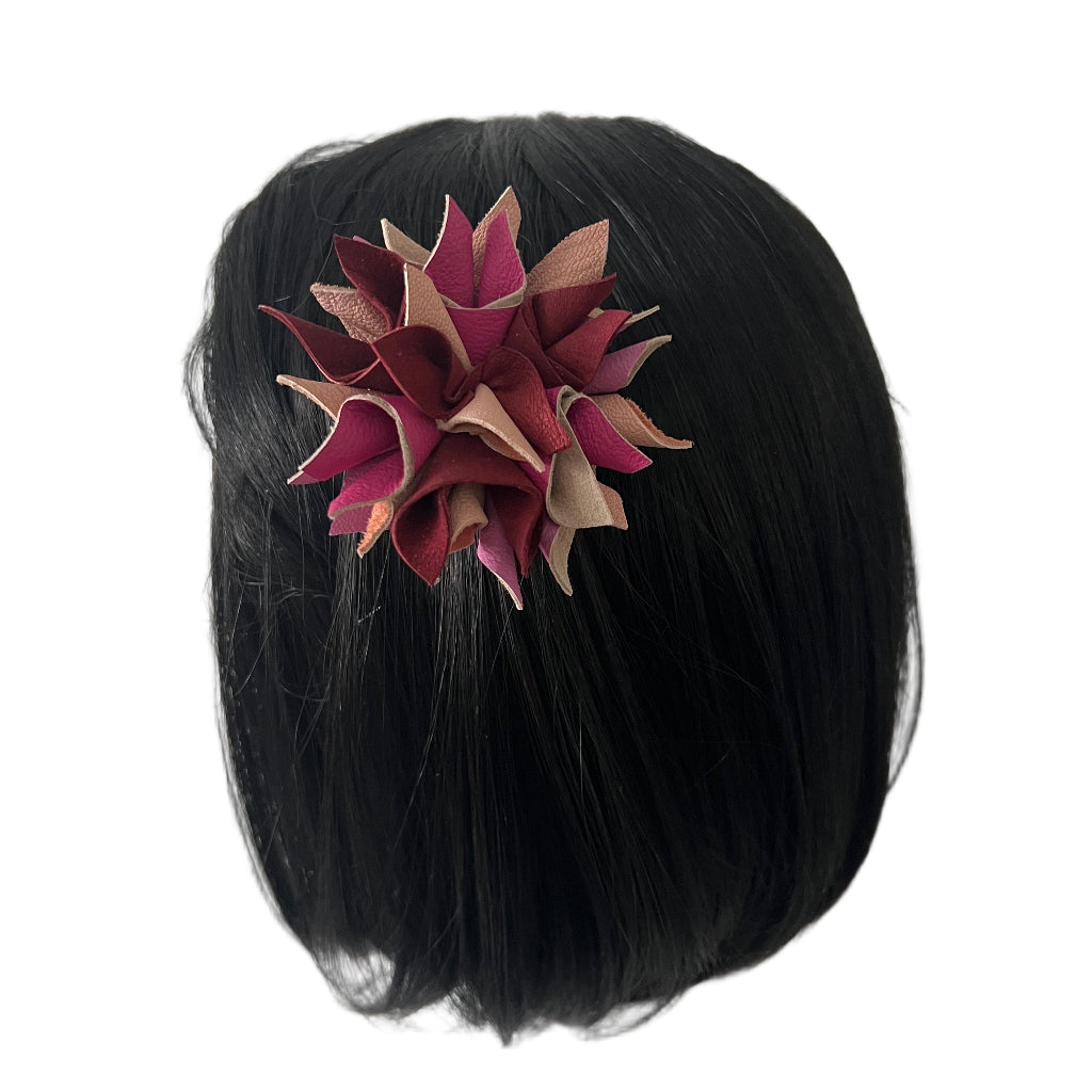 Multi-Tone Pink Leather Flower Hair Accessory Set