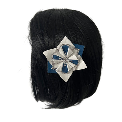 Blue & White Leather Star Hair Accessory Set with Crystal Accents