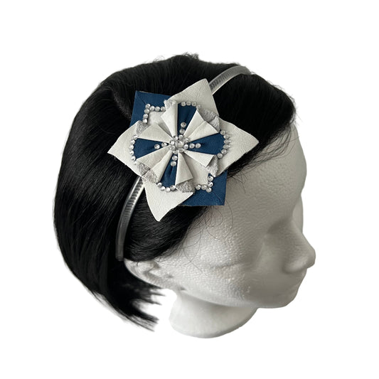 Blue & White Leather Star Hair Accessory Set with Crystal Accents