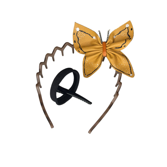 3-in-1 Handpainted Leather Butterfly Hair Accessory Set - Light Brown