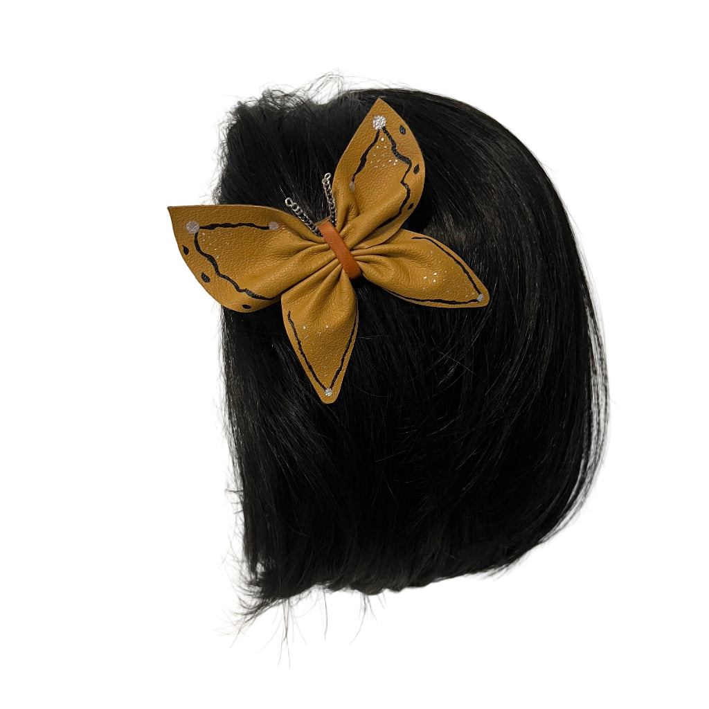3-in-1 Handpainted Leather Butterfly Hair Accessory Set - Light Brown