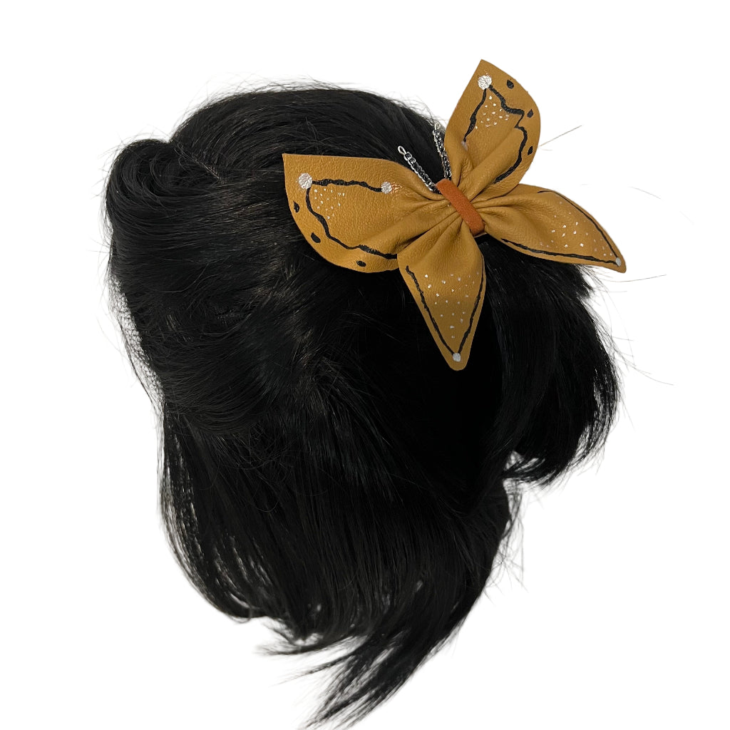 3-in-1 Handpainted Leather Butterfly Hair Accessory Set - Light Brown
