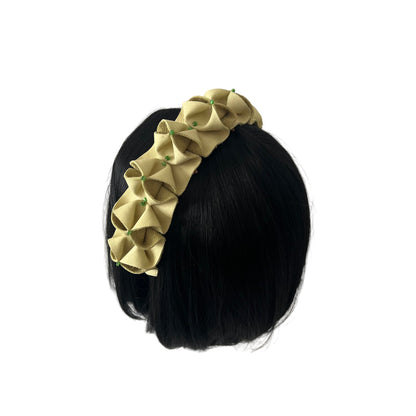 Pleated Lime Green Leather Headband with Green Bead Embellishments