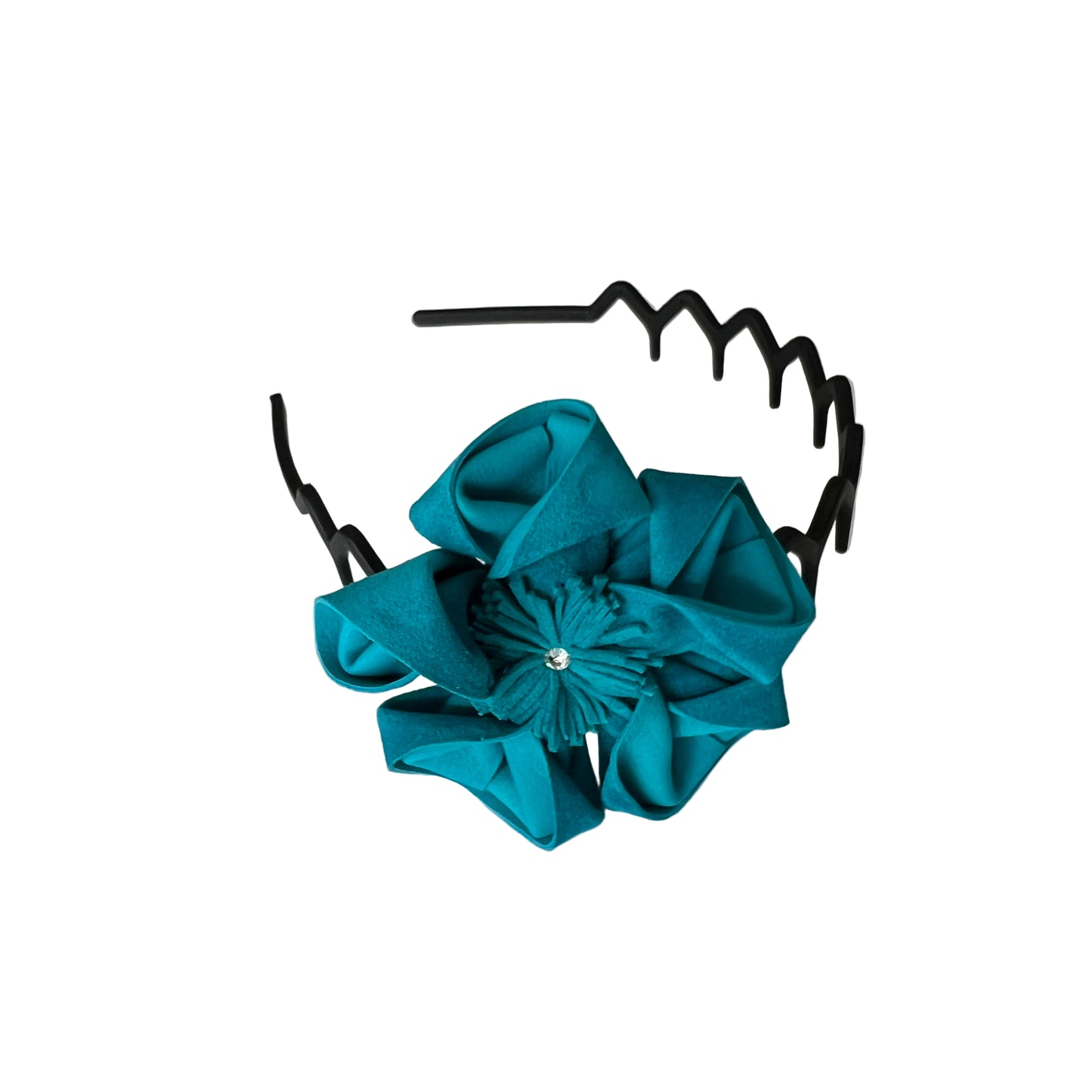 Turquoise Suede 3-in-1 Flower Hair Accessory Set with Swarovski Crystal