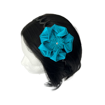 Turquoise Suede 3-in-1 Flower Hair Accessory Set with Swarovski Crystal