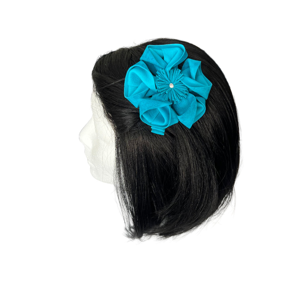 Turquoise Suede 3-in-1 Flower Hair Accessory Set with Swarovski Crystal