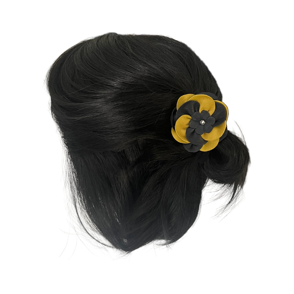 3-in-1 Premium Leather Flower Hair Accessory - Headband, Hair Tie & Hair Pin with Swarovski Crystal