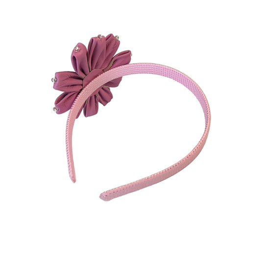 Pink Leather Headband with Daisy & Glass Beads