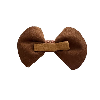 Tan & Brown Two-Tone Suede Leather Bow Hair Clip