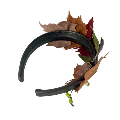 Autumn Leaves Leather Headband - Handcrafted Fall Hair Accessory