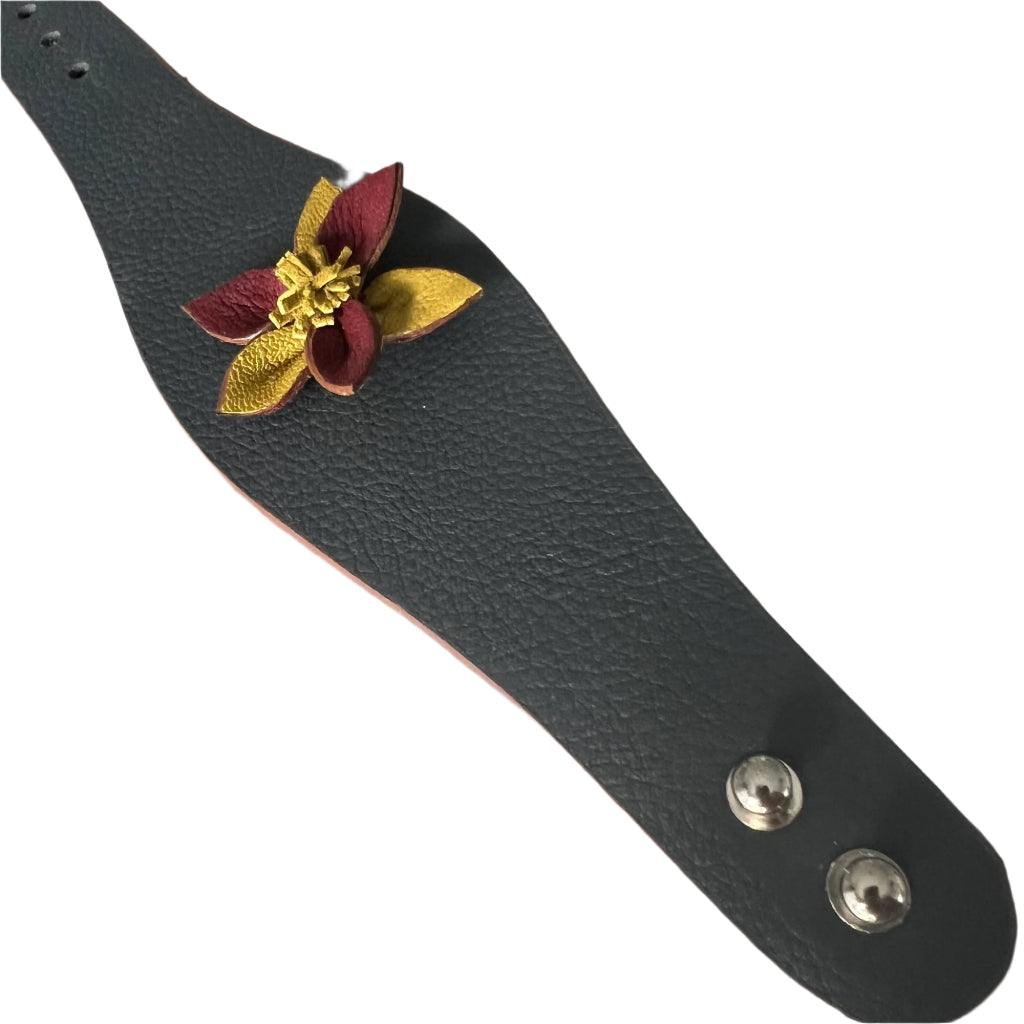 Multi-Petal Flower Leather Cuff