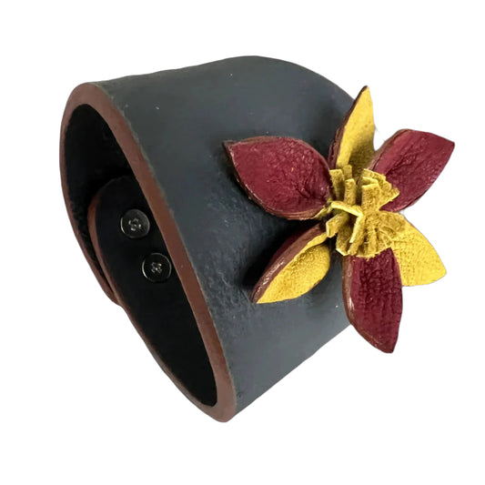 Multi-Petal Flower Leather Cuff