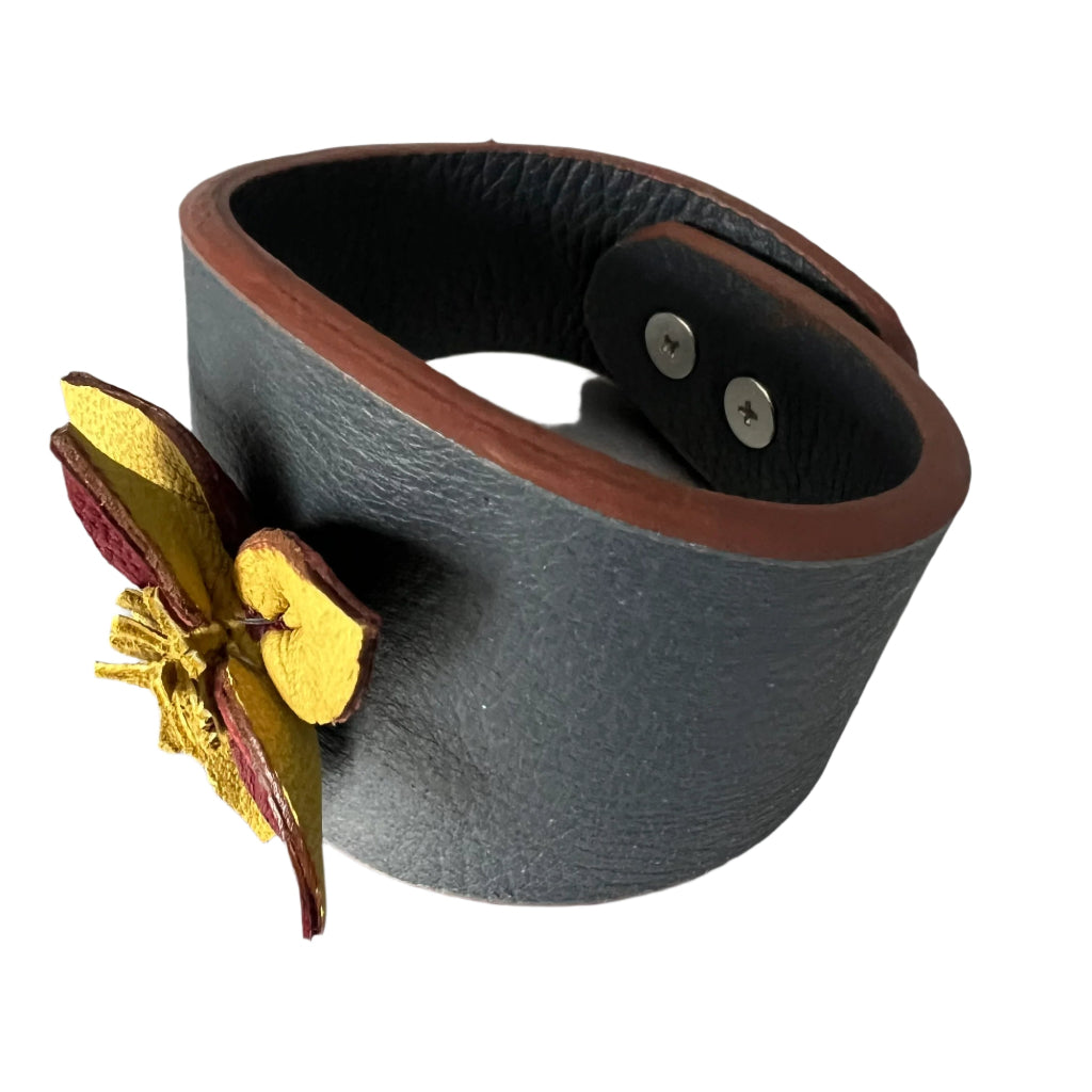 Multi-Petal Flower Leather Cuff