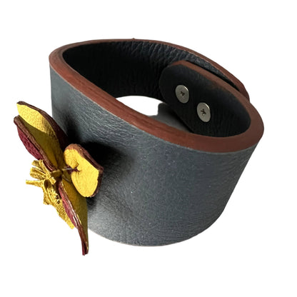 Multi-Petal Flower Leather Cuff