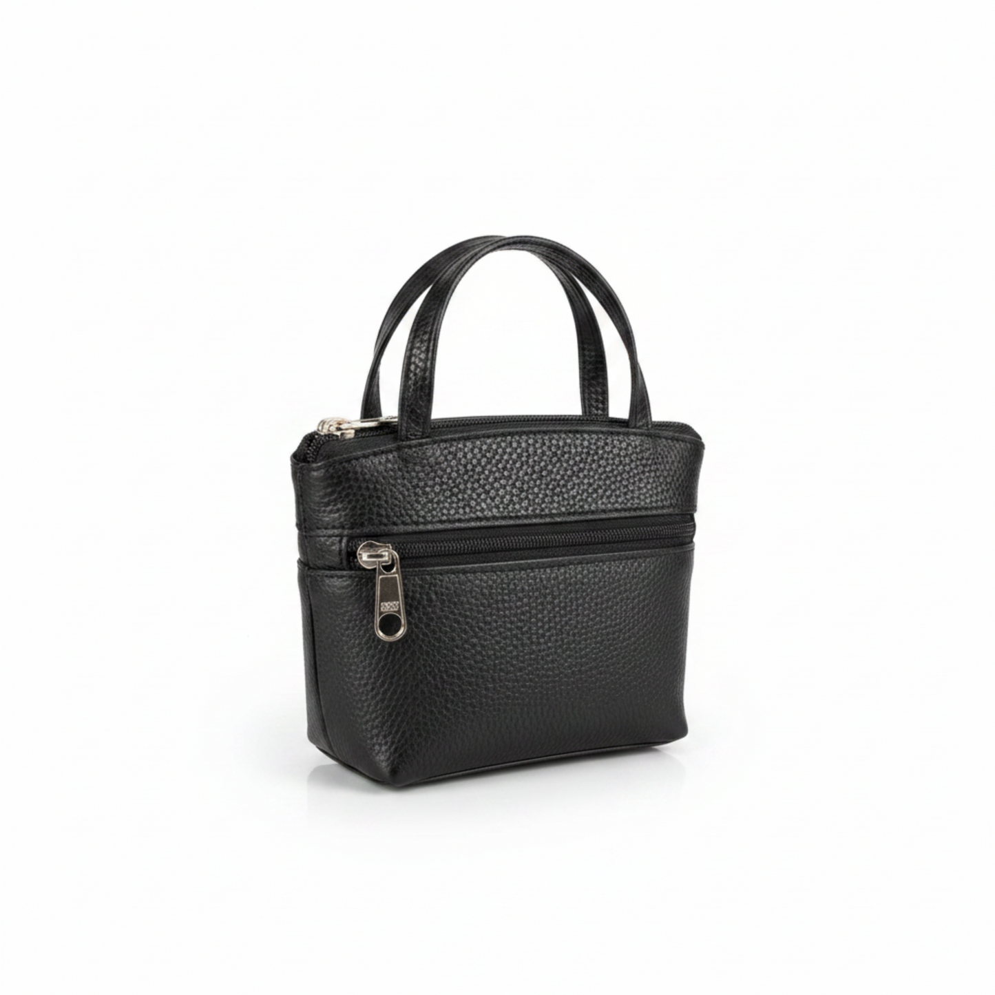Black leather mini purse white background