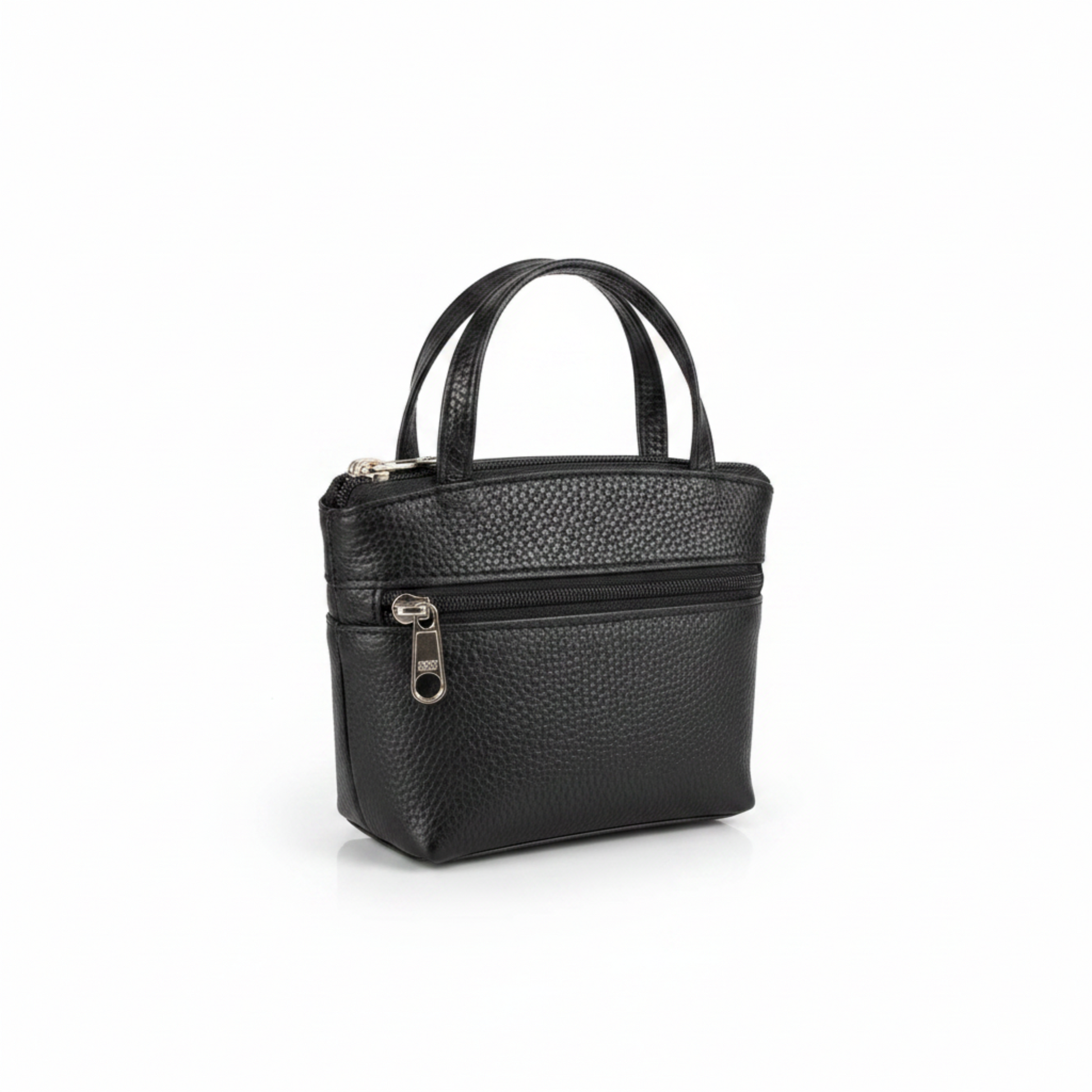 Black leather mini purse white background