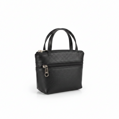 Black leather mini purse white background