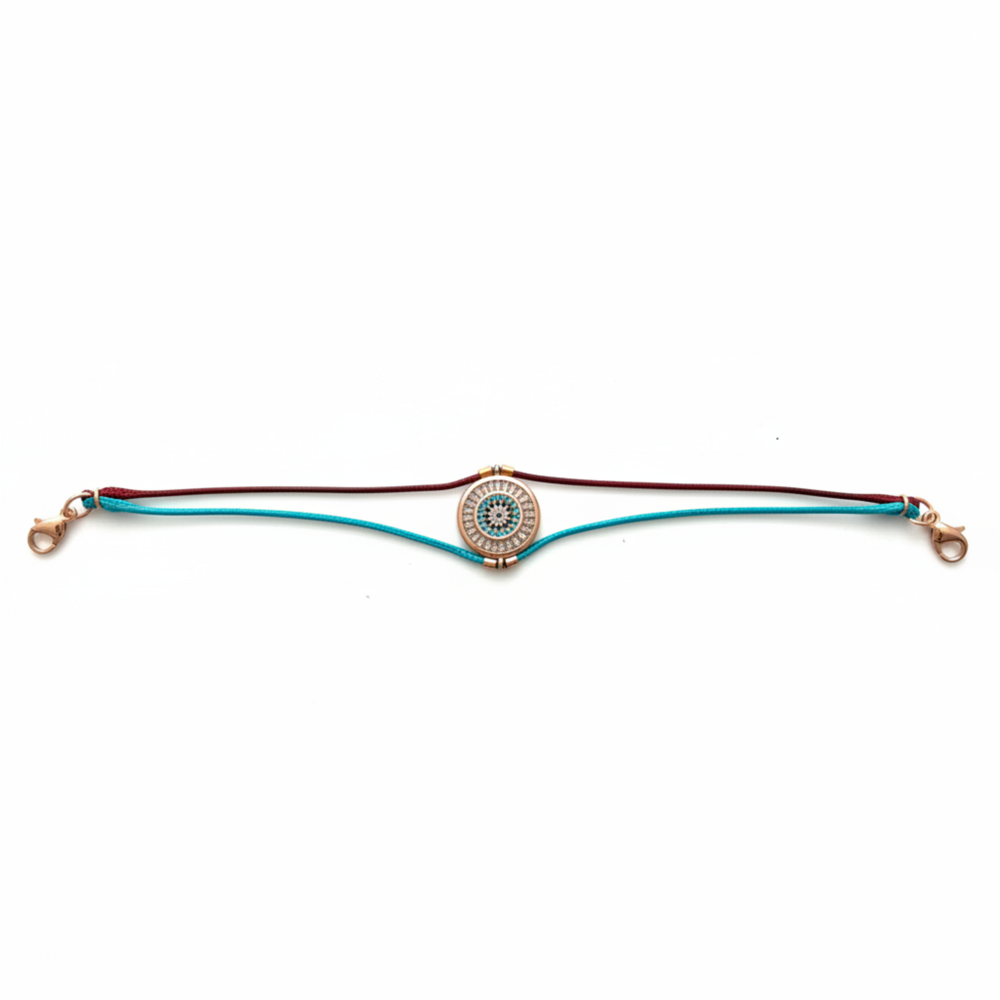 Burgundy and turquoise bracelet - flat lay